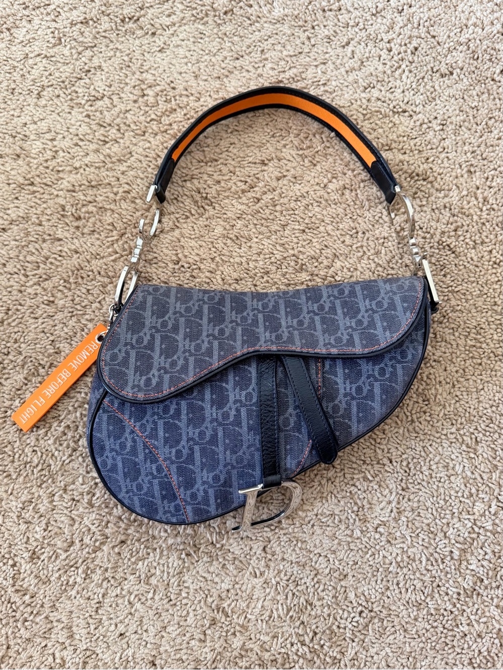 Christian Dior Galliano Denim Monogram Trotter Saddle Bag “Remove Before Flight” - Picture 6 of 11